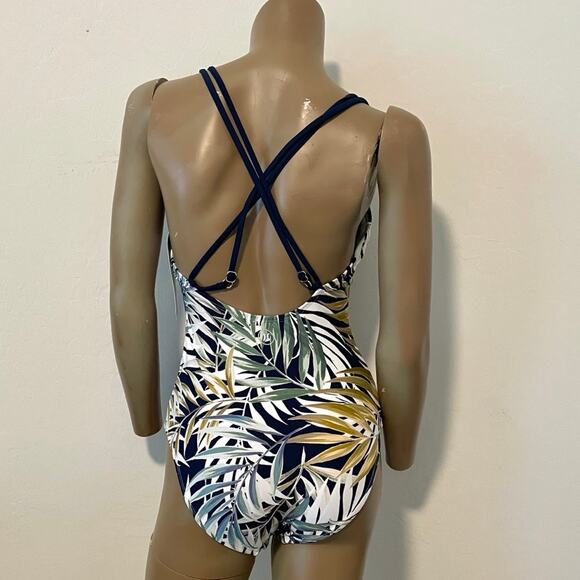 Hurley Criss cross back leaf print one piece swimsuit XS SW 5056 - Picture 9 of 11